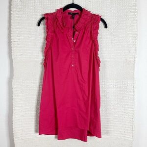 BCBGMAXAZRIA azalea red pleated ruffled sleeveless cotton poplin top M NEW